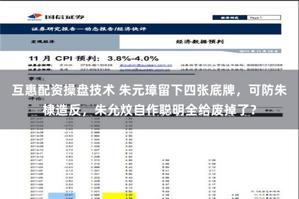 互惠配资操盘技术 朱元璋留下四张底牌，可防朱棣造反，朱允炆自作聪明全给废掉了？